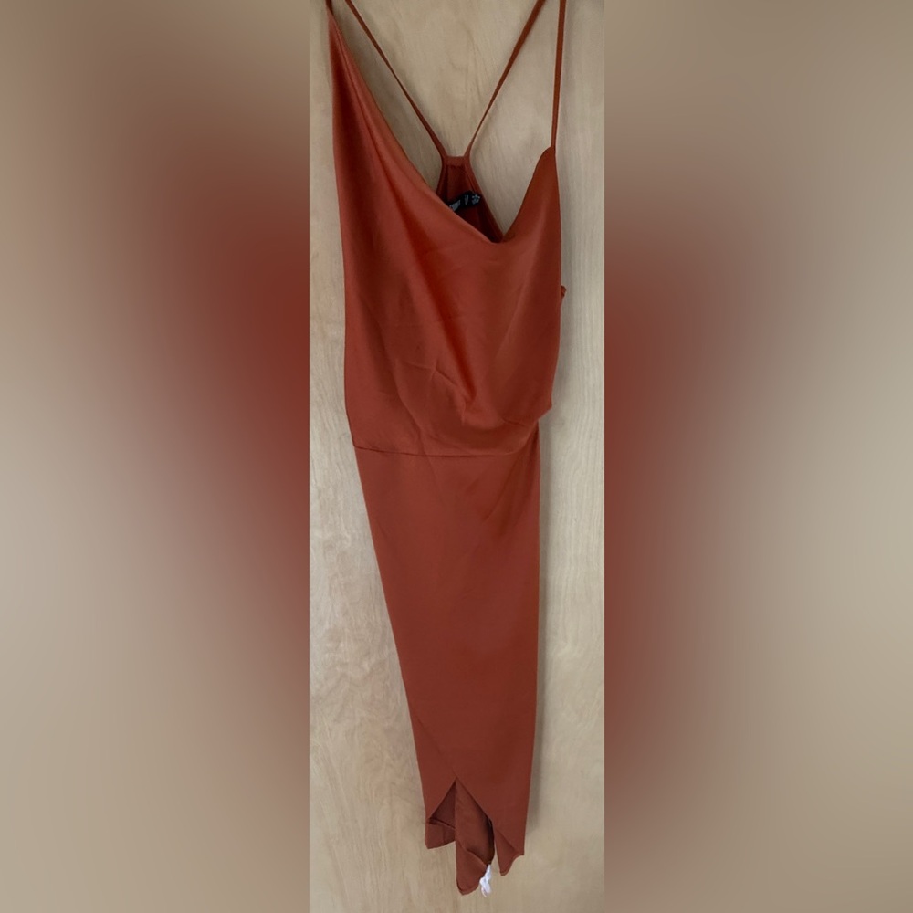 Missguided Asymmetrical Drape Rust Satin Midi Dress Size 4 - Picture 12 of 16